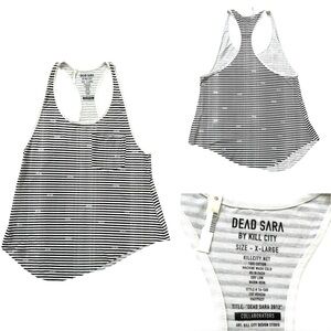NWOT DEAD SARA by Kill City Striped Black & White Racerback Cotton Top Size XL
